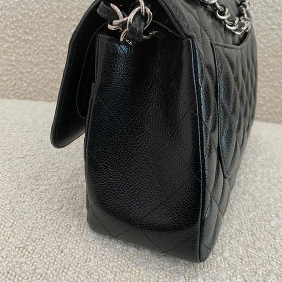 Authentic Chanel Classic Flap Jumbo Black Caviar Silver Hardware - Picture 13 of 16